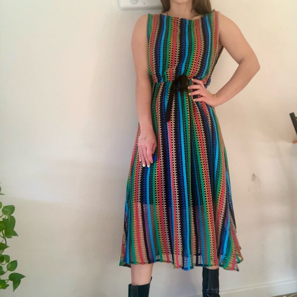 Vintage Multi Colored Crochet Overlay Tank Dress